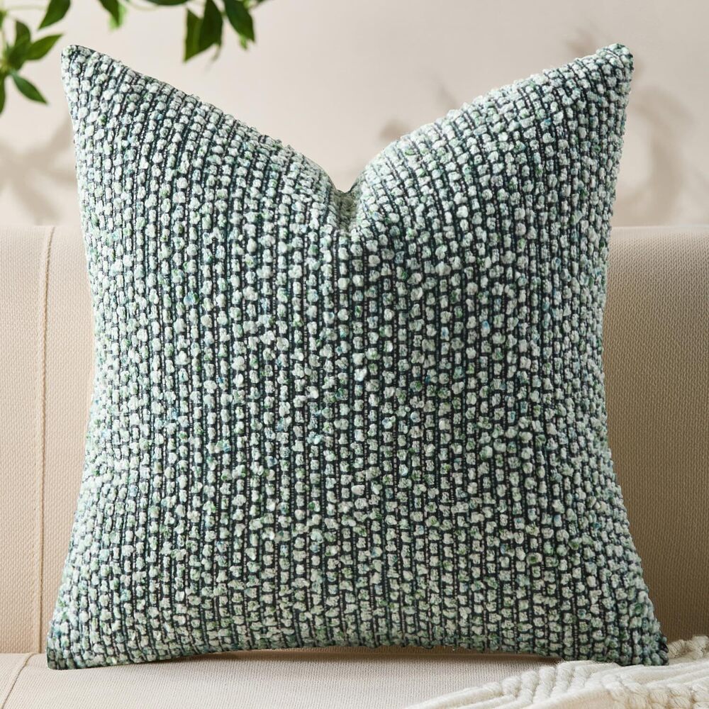 7568 Decorative Couch Throw Pillow Covers 22x22 Green Striped Soft Wool